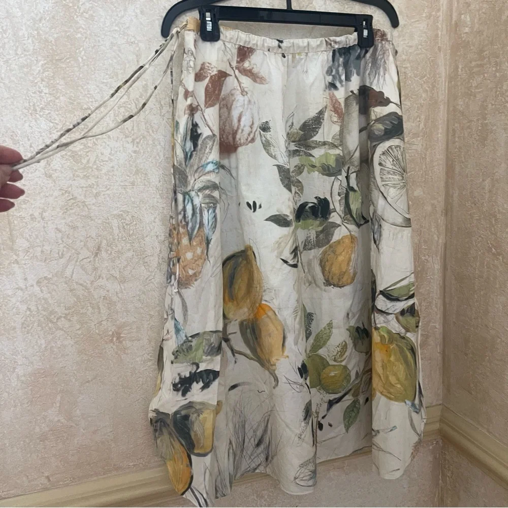 Zara Botanical Fruit Print Cotton Midi Skirt  M Cottagecore Coastal Grandmother - Picture 5 of 11